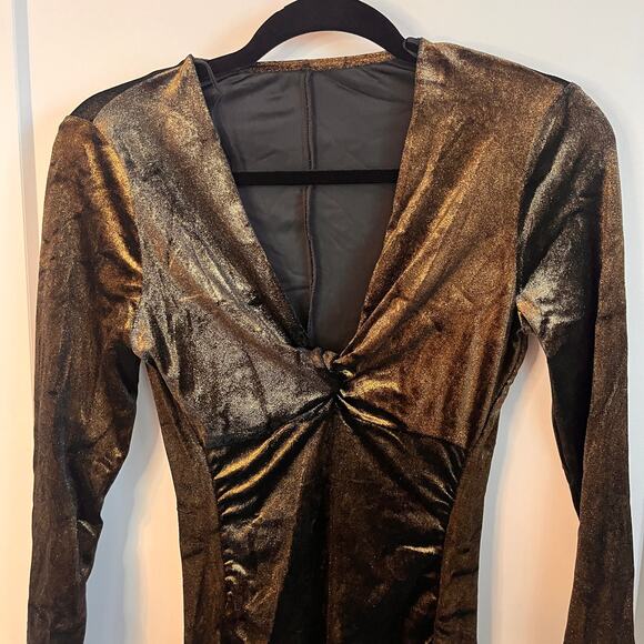 NWT Zara Brown Velvet Twist Front Long Sleeves V-neck Mini Dress Size Small - Picture 5 of 11